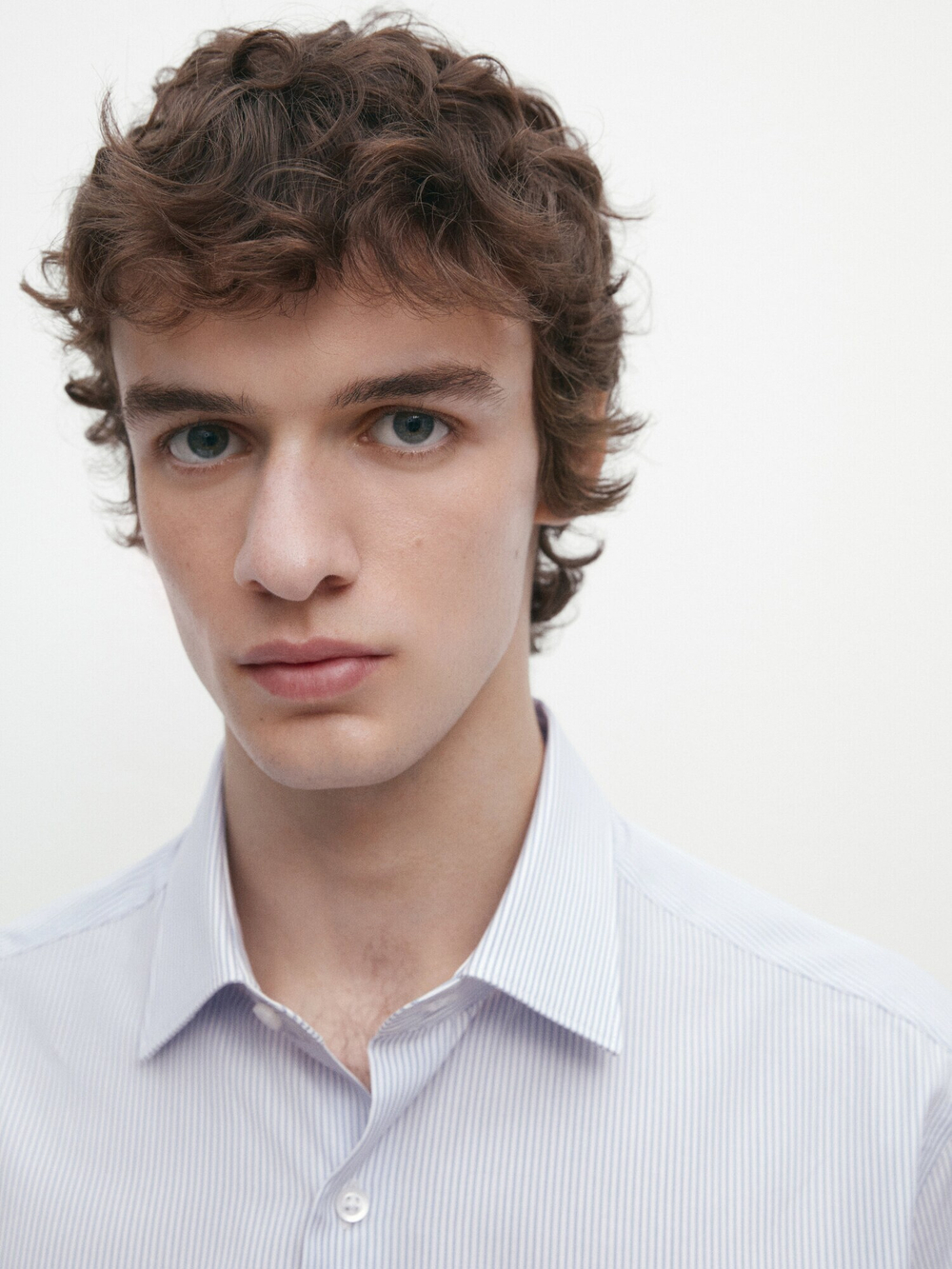 Massimo Dutti Рубашка облегающего кроя из 100% хлопка в полоску, голубой