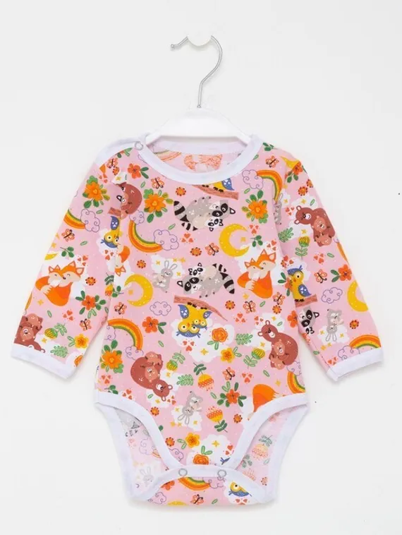 Боди детское, цвет розовый/звери, рост 68 см