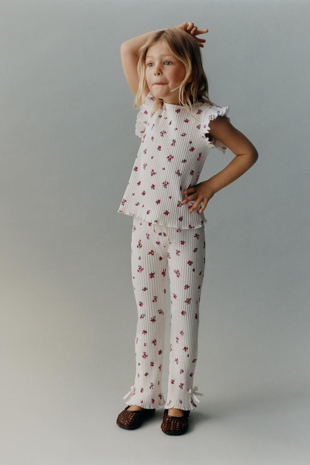 ZARA ЛЕГИНСЫ FLARED В РУБЧИК С ПРИНТОМ, ЭКРЮ