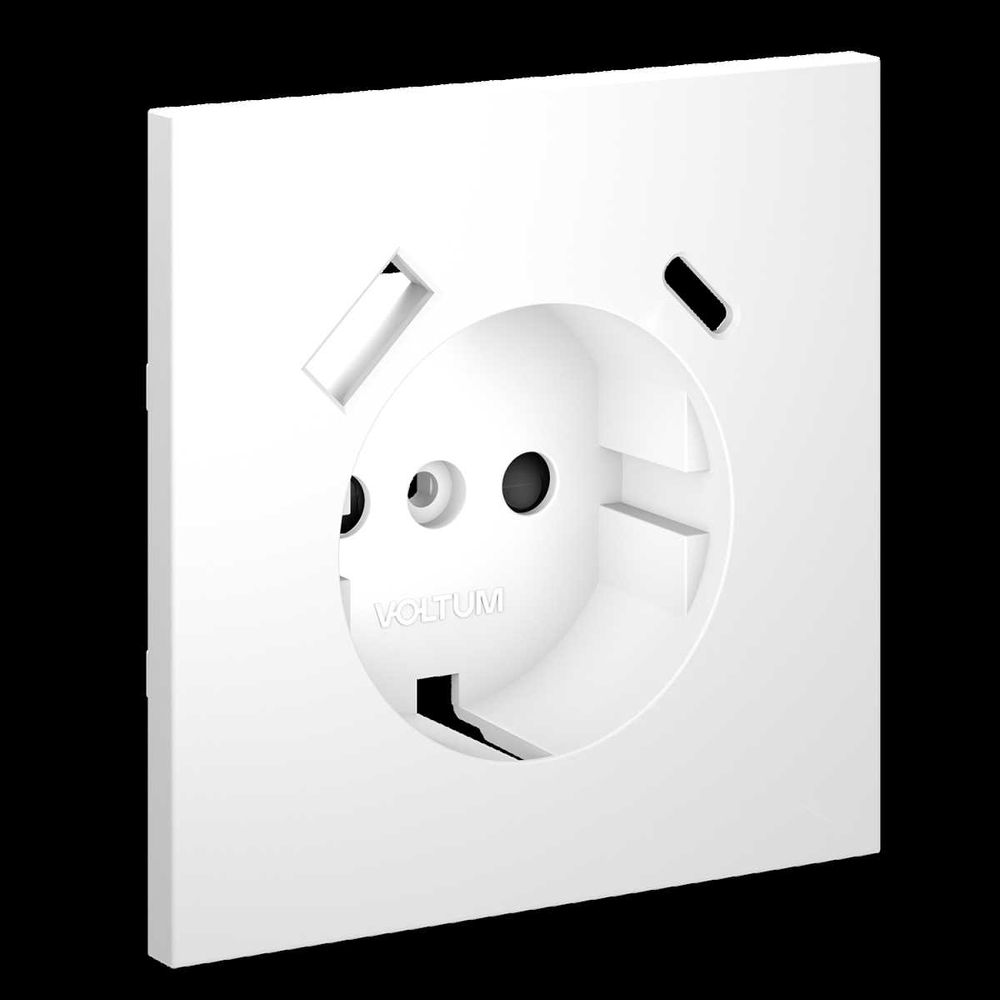 Накладка для розетки с заземлением и защитными шторками с USB A+C S70 (белый матовый) Voltum VLS001002