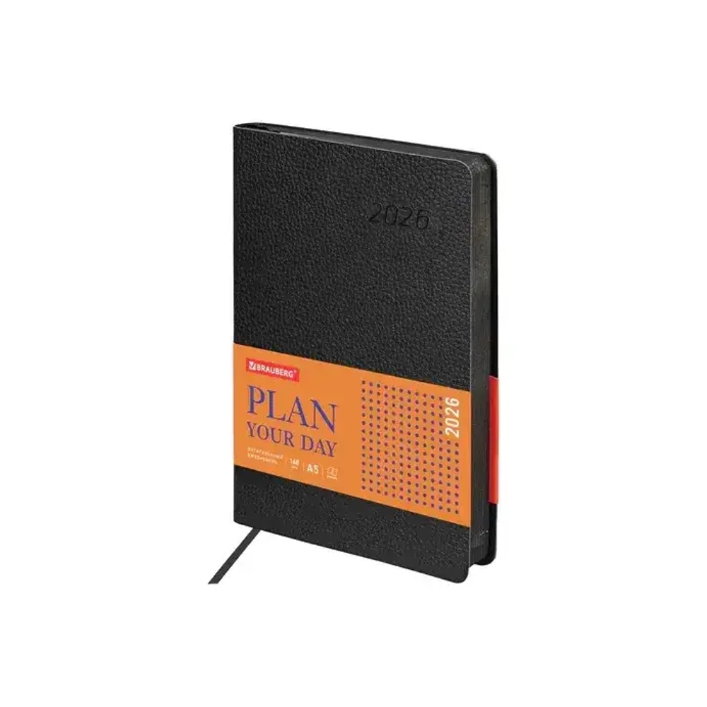Ежедневник датированный 2026 А5 138x213 мм, BRAUBERG "Stylish", под кожу, гибкий, черный, 117097