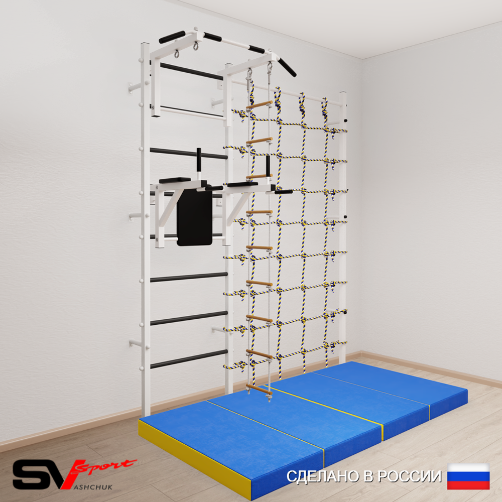 Шведская стенка Sv Sport усиленная 67240 (Турник стандарт/Брусья/Лестница/Мат 2м/Канатный лаз)