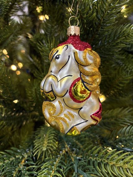 Ёлочное украшение Лошадка цирковая 100 мм., золотой, стекло, Ёлочка (С1634/2)