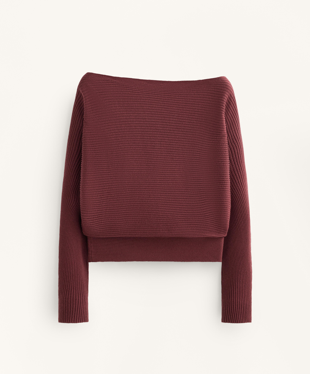 Oysho Вязаный джемпер в рубчик с открытыми плечами, бледно-фиолетовый меланж