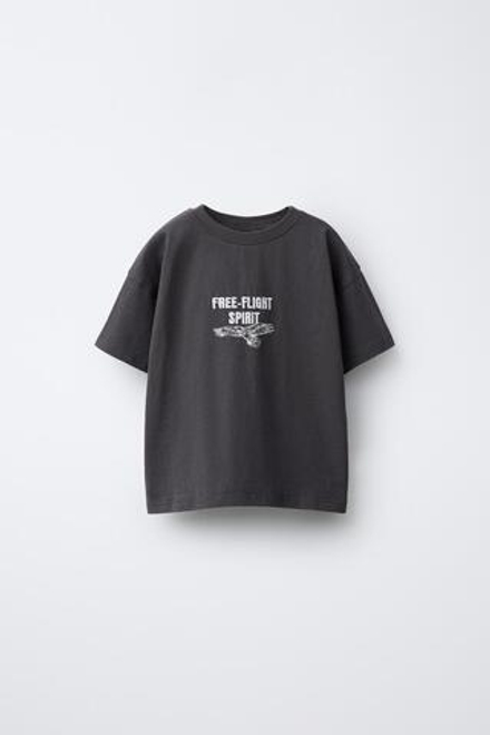 ZARA ФУТБОЛКА С ПРИНТОМ, АНТРАЦИТОВО-СЕРЫЙ