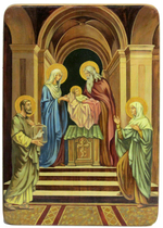 Живописная икона Сретение Господа нашего Иисуса Христа 42х29см на кипарисе в березовом киоте