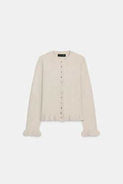 ZARA КАРДИГАН С ВОЛАНАМИ, ПЕСОЧНЫЙ