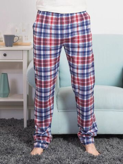 Домашние клетчатые брючки с карманами (Размер: L) (Цвет: синий с красным)