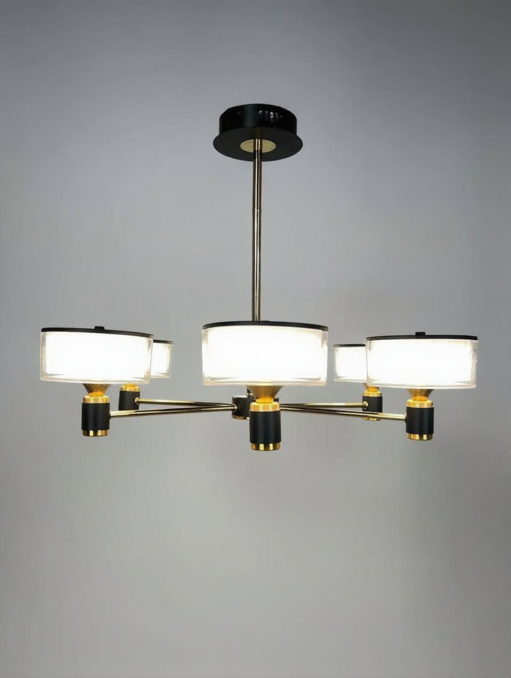 Люстра потолочная светодиодная Lanbos, 6 LED ламп 8 Вт, черная с золотом