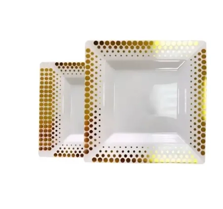 Тарелка Tambien пластиковая белая золотая иллюзия 165х165 мм 10шт/упак