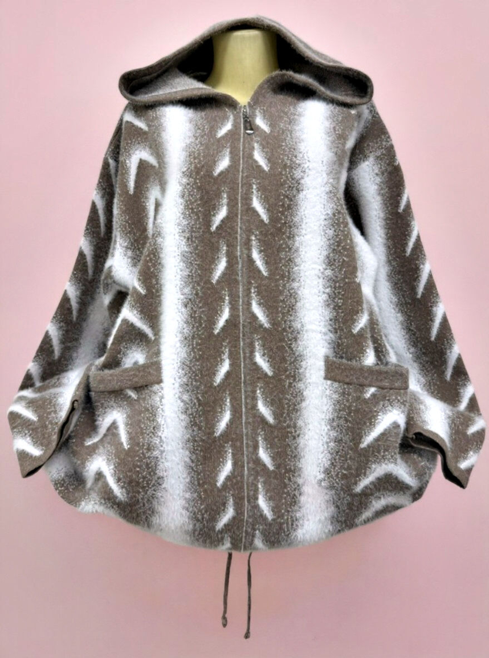 Кардиган женский Альпака, размер 60-68, цвет коричневый с белым