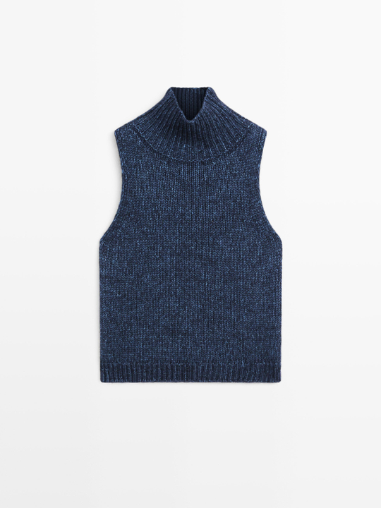 Massimo Dutti Трикотажный жилет с высоким воротником, синий