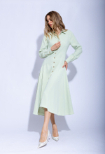 Женское мятное платье-рубашка миди с пуговицами