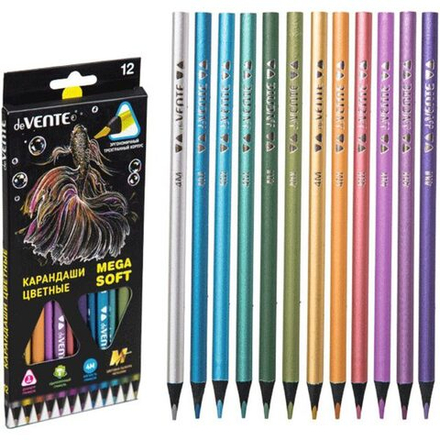 Карандаши цвет. 12цв deVENTE Trio Mega Soft Metallic  4М трёхгранные