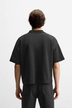 ZARA ПОЛО REGULAR FIT INTERLOCK, ЧЕРНЫЙ