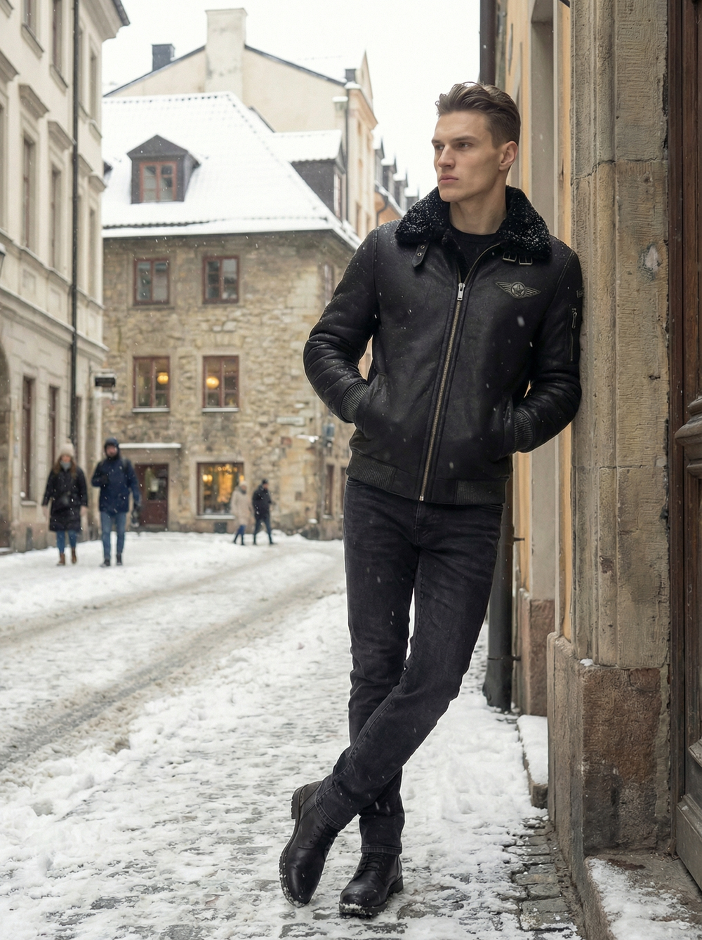 KHIMEONE Мужская дубленка-пилот из натуральной овчины (Premium Quality)