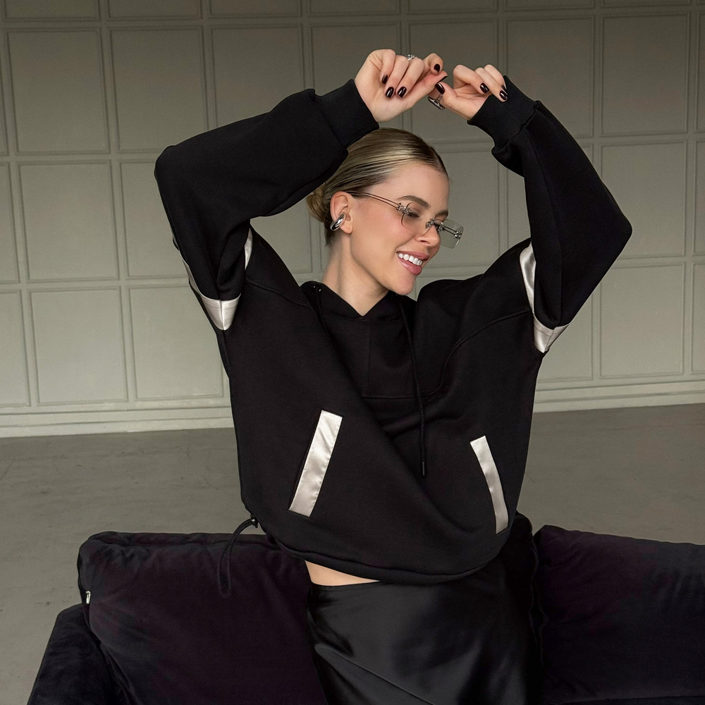Худи OVERSIZE REGULAR из хлопка и шёлка ЧЁРНЫЙ