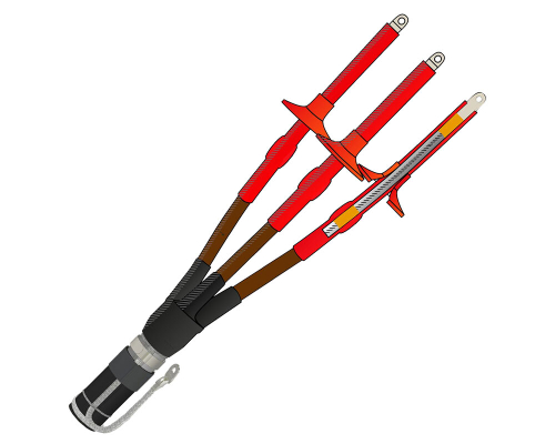 Муфта термоусаживаемая наружной установки на трехжильный кабель с СПЭ-изоляцией с броней на напряжение до 10 кВ с ленточным экраном 3ПКНТпНнг-LS-Б-10-150...240-КлЭ (с наконечниками)