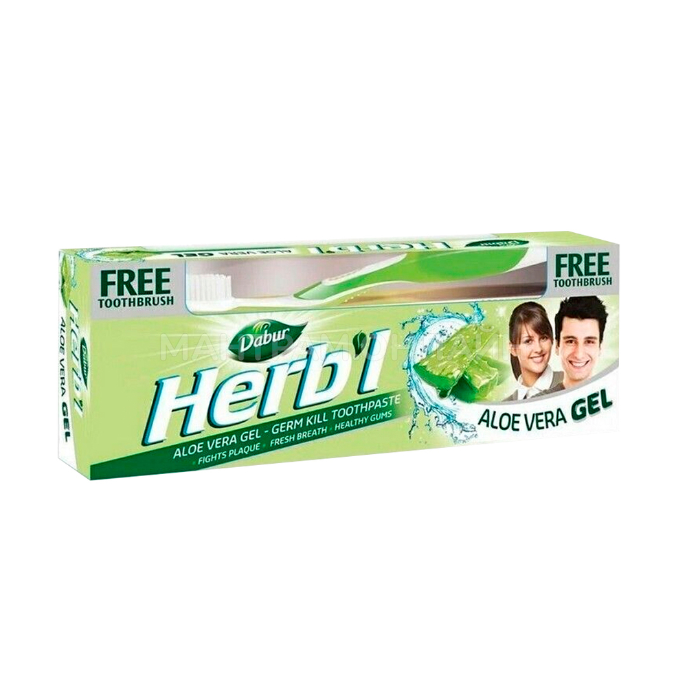 Зубная паста (гель) Dabur Herb'l Aloe Vera Освежающий Алое Вера + зубная щетка 150 г