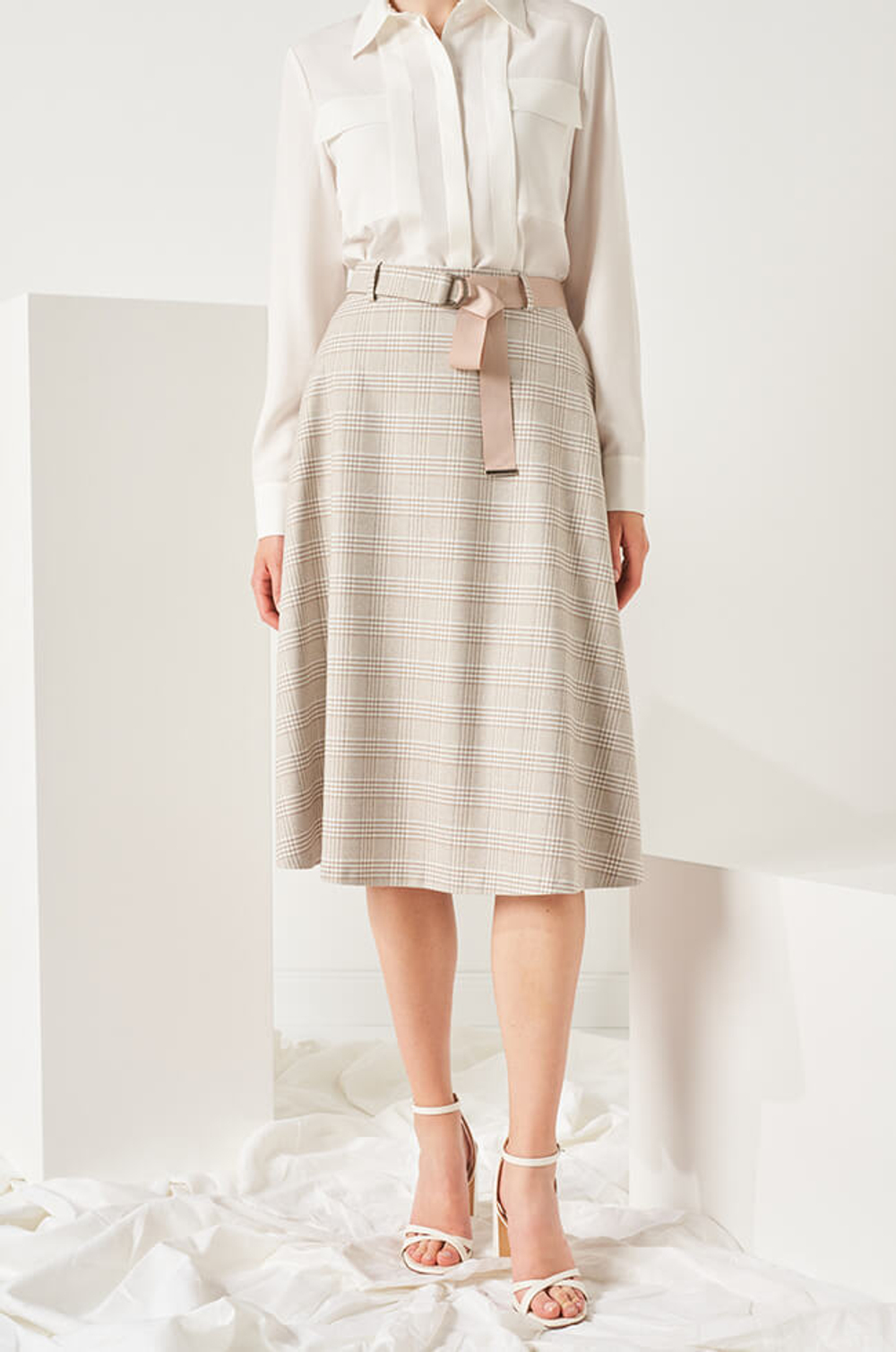 4804 Юбка женская (пепельно-бежевый клетка)