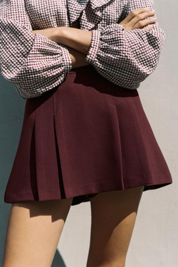 ZARA ЮБКА-ШОРТЫ С ПЛИССИРОВКОЙ, БУРГУНДИ