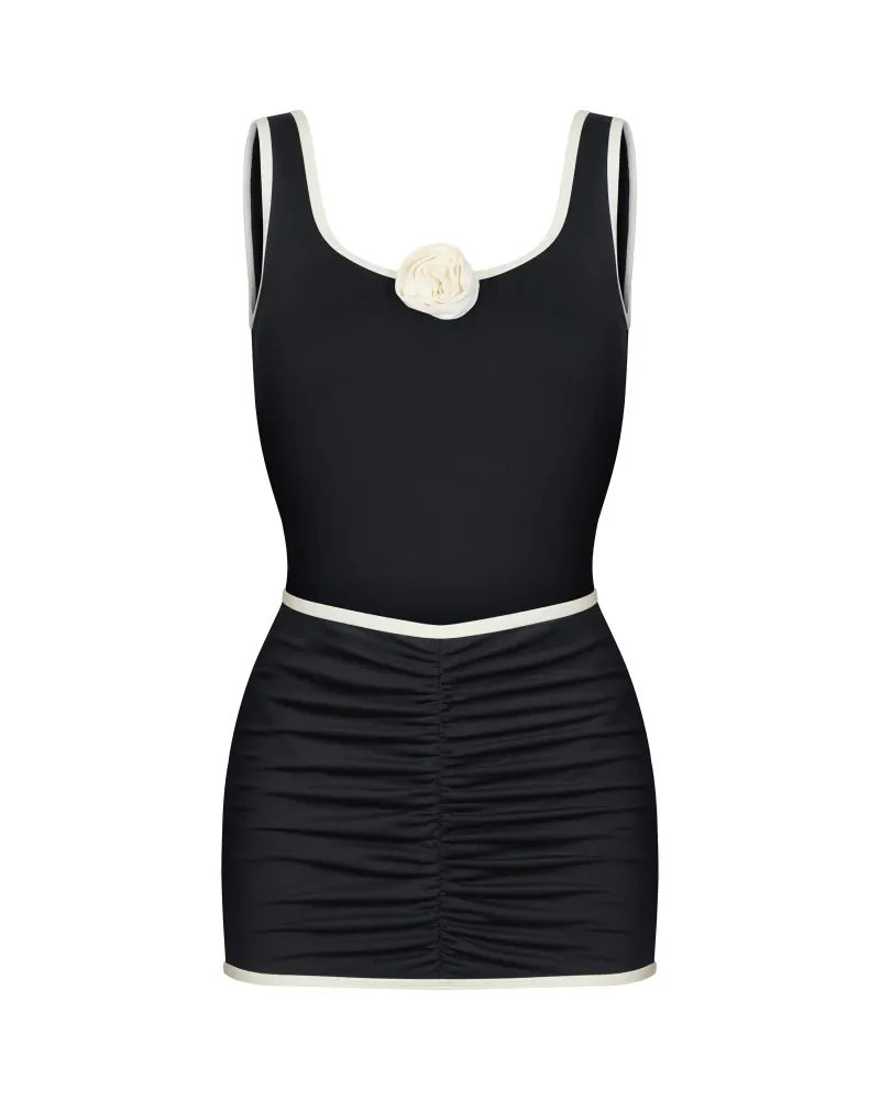 Sarah-Samantha, комплект из бифлекса, купальник слитный черный с юбкой, с розой