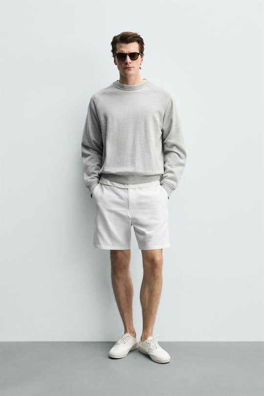 ZARA ШОРТЫ REGULAR FIT ИЗ РЕЛЬЕФНОЙ ТКАНИ, БЕЛЫЙ