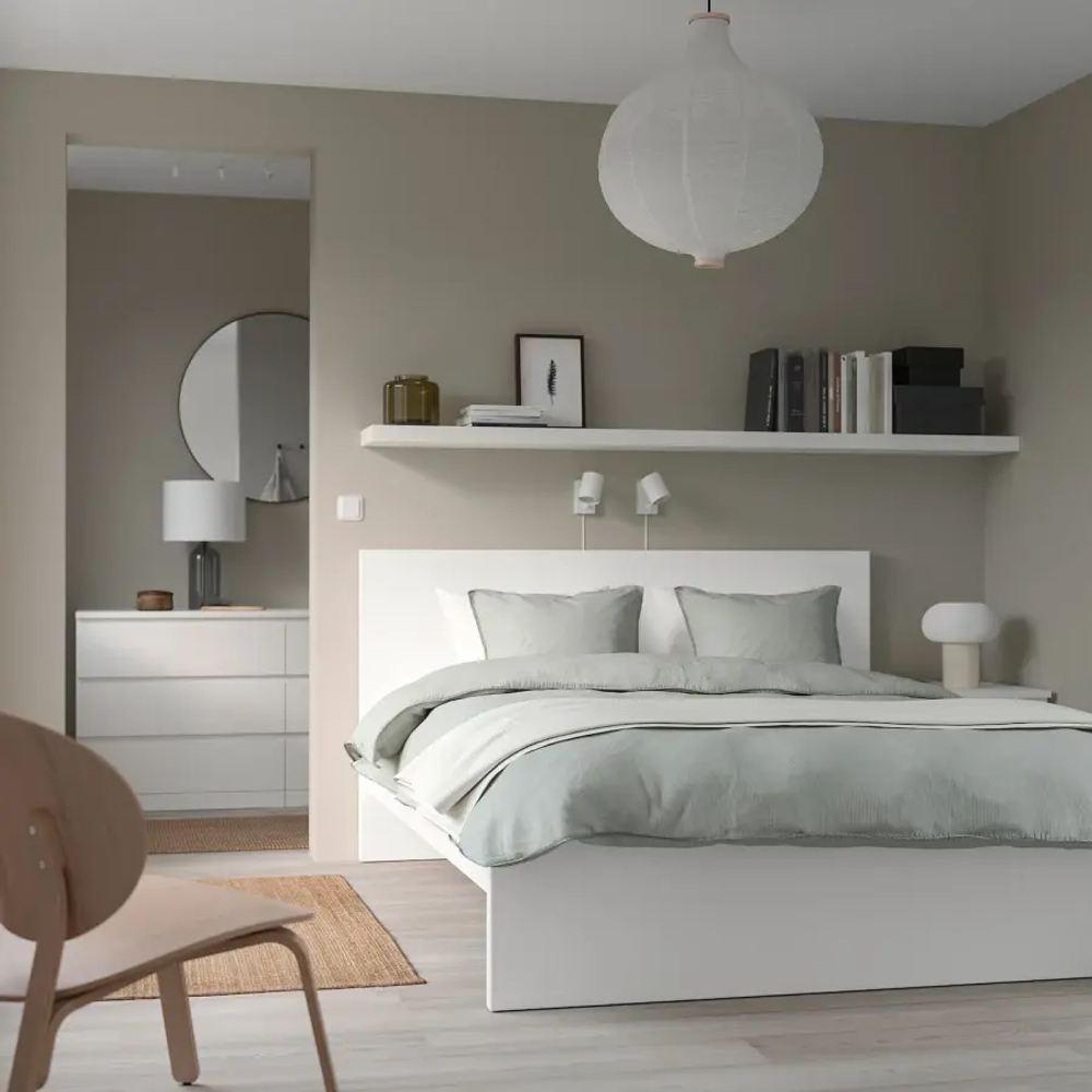 Кровать - IKEA MALM, 200х180 см, матрас средне-жесткий, белый, МАЛЬМ ИКЕА