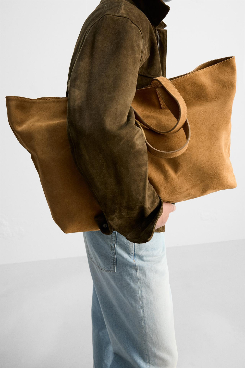 ZARA КОЖАНАЯ СУМКА-ШОПЕР - LIMITED EDITION, ПЕСОЧНО-КОРИЧНЕВЫЙ