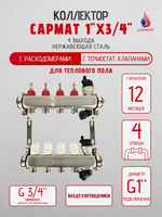 Коллекторная группа с расходомерами САРМАТ 1"x3/4" 4 вых. нерж с в /о SS2200 (CN)