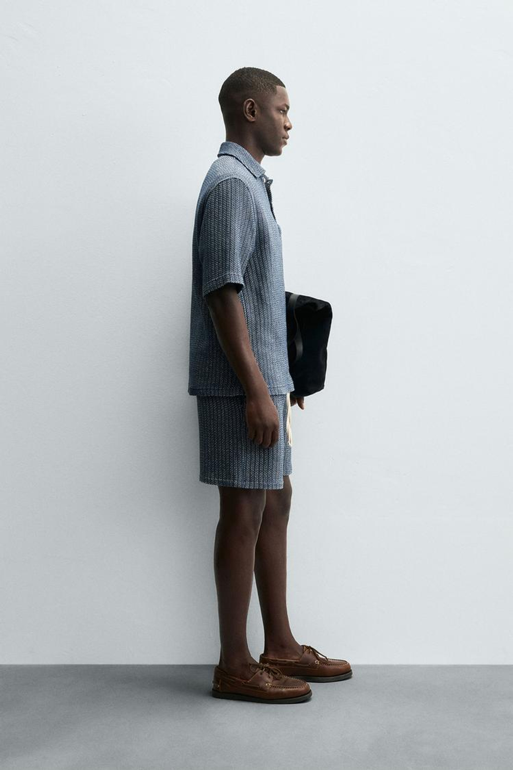 ZARA РУБАШКА-ПОЛО ИЗ РЕЛЬЕФНОЙ ТКАНИ, СИНИЙ