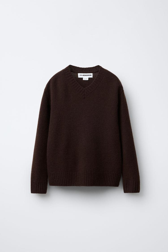 ZARA Х BENSIMON ® СВИТЕР ИЗ СМЕСОВОЙ ШЕРСТИ, КОРИЧНЕВЫЙ