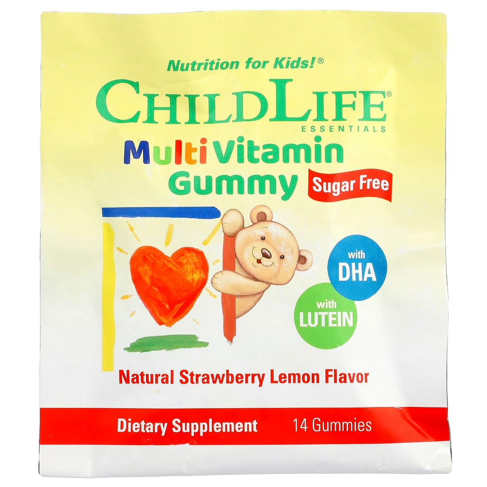 ChildLife Essentials, Мультивитаминные жевательные таблетки, натуральная клубника и лимон, 14 жевательных таблеток