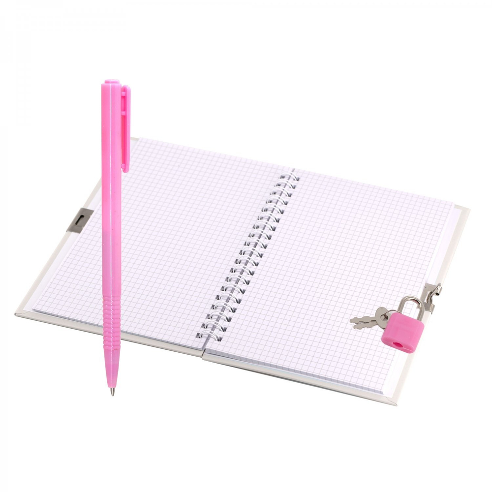 Блокнот в футляре, 17,5 см * 19,5 см, гребень, Alingar, ламинация, эффект 3D, ручка, замочек, клетка, 45 л., "Фея-принцесса", персиковый