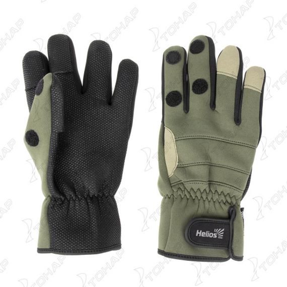 Перчатки Helios рыбацкие неопрен. на липучке Хаки р. M
