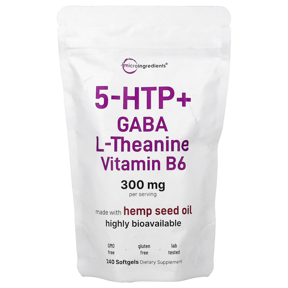 Micro Ingredients, HTP + ГАМК, L-теанин, витамин B6, 240 капсул