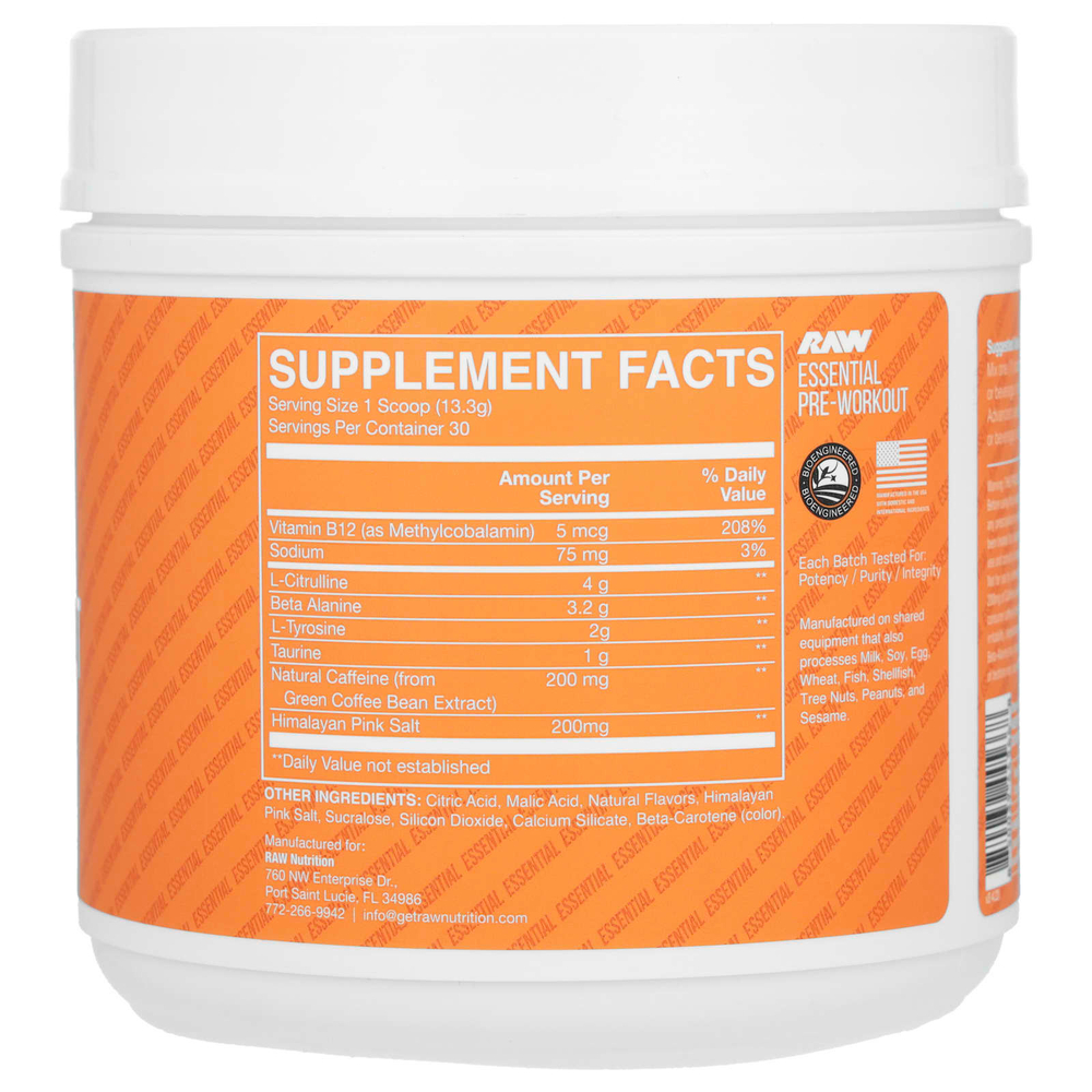 Raw Nutrition, Bum, предтренировочный комплекс, со вкусом апельсина, 399 г (14,07 унции)