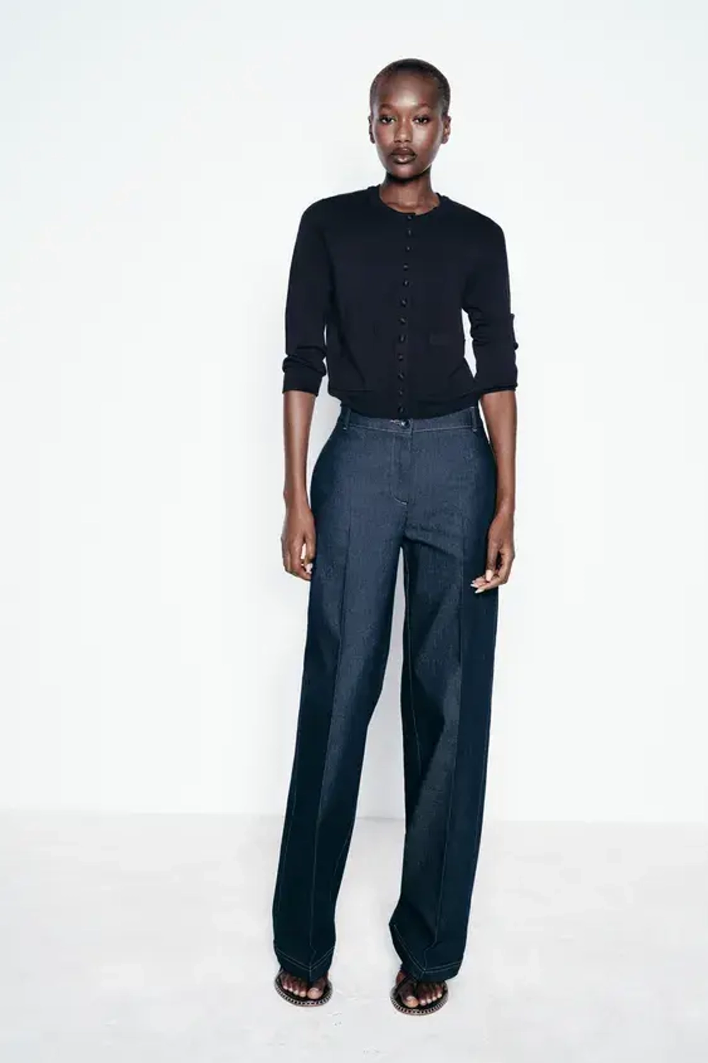 ZARA ОДНОТОННЫЙ КАРДИГАН С РУКАВАМИ 3/4, МОРСКОЙ СИНИЙ