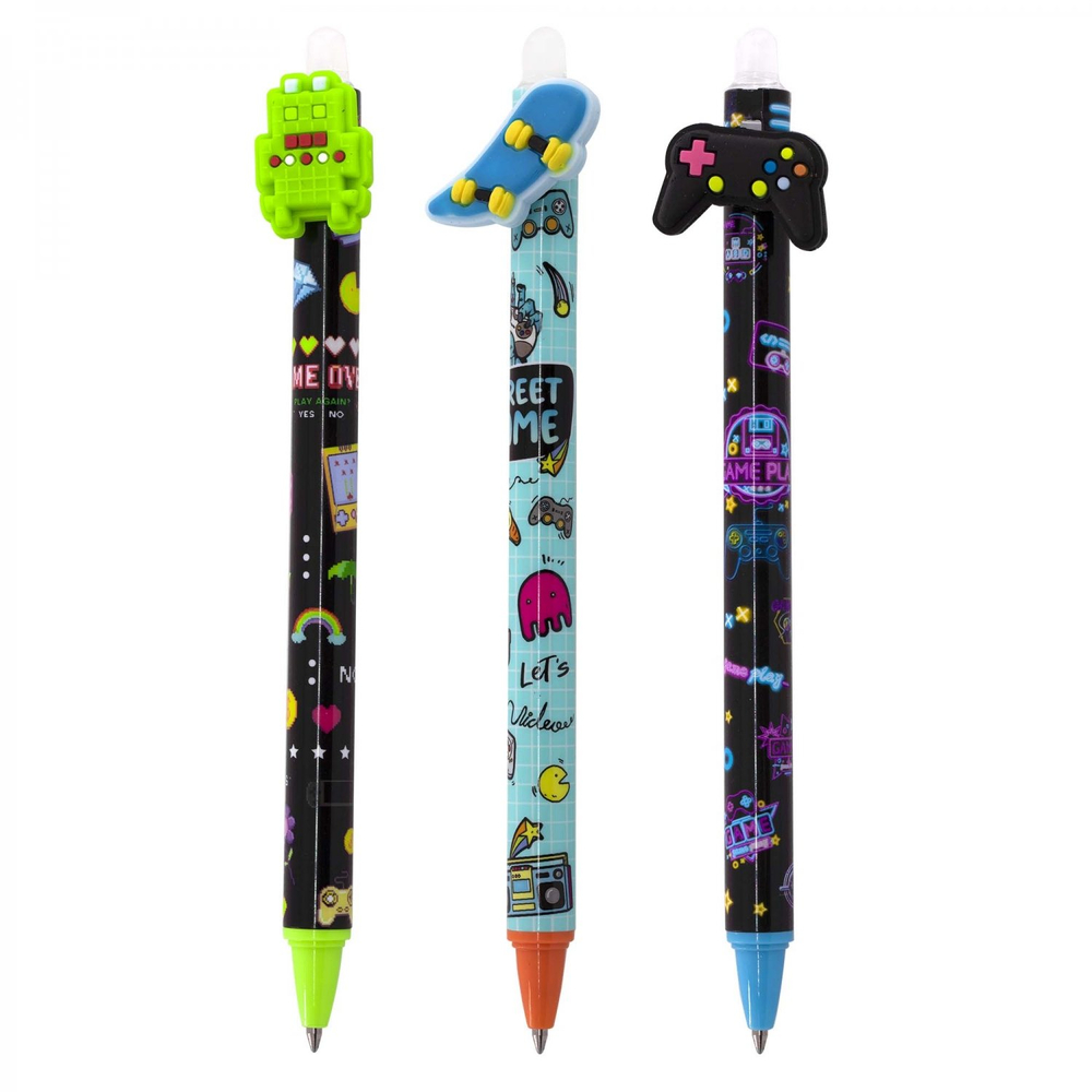 Ручка гелевая пиши-стирай Alingar, автомат, "Гейм", 0,5 мм, синяя, круглый, цветной, пластиковый корпус, карт. уп.