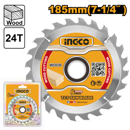 Диск пильный по дереву TCT INGCO TSB118511 INDUSTRIAL 185х20 мм 24Т