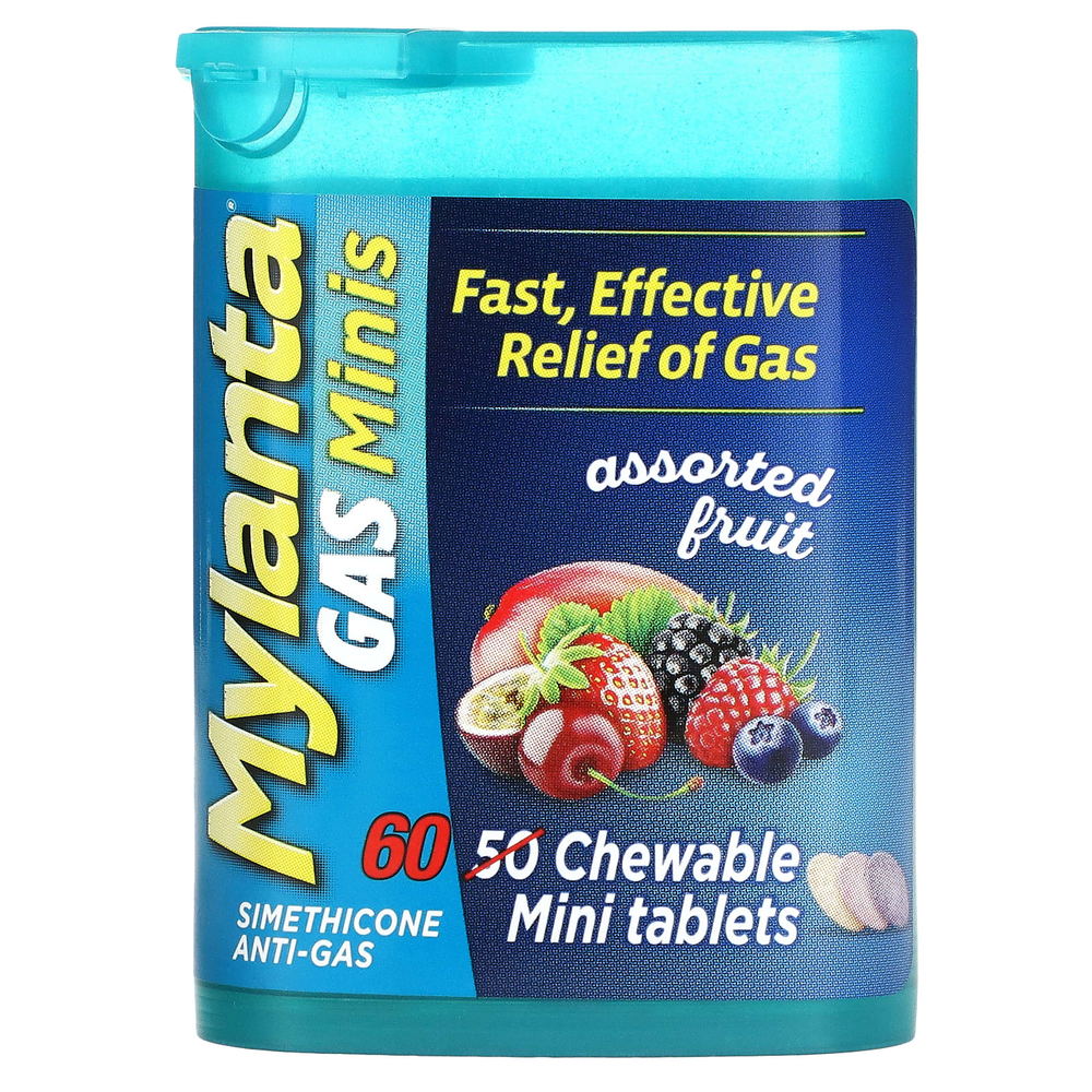 Mylanta, Gas Minis, фруктовое ассорти, 60 жевательных мини-таблеток