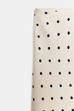 ZARA АТЛАСНАЯ ЮБКА АСИММЕТРИЧНОГО КРОЯ В ГОРОШЕК, ЭКРЮ/ЧЕРНЫЙ