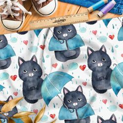 Ткань премиум бифлекс мультяшные коты под дождем