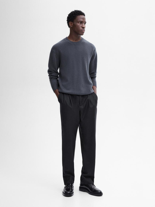 Massimo Dutti Свитер из смесовой шерсти с круглым вырезом, темно-синий