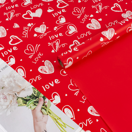 Пленка матовая "Сердечный вихрь" Красная 57см*10м