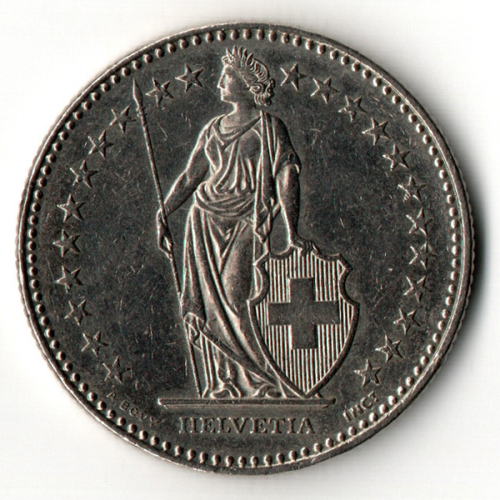 2 франка 1995 год. Швейцария. Медно-никель