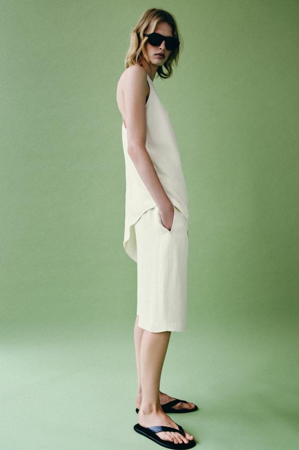 ZARA ШОРТЫ В ПИЖАМНОМ СТИЛЕ — ZW COLLECTION, ЭКРЮ