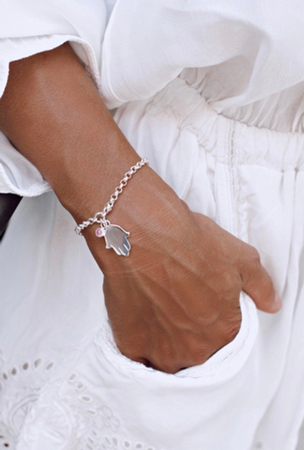 Браслет «Хамса» с розовым цирконом