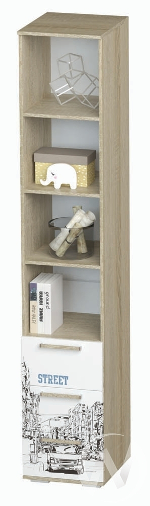 Пенал открытый с ящиками ПН-04 Сенди (дуб сонома/белый;фотопечать Мальчик)