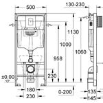 Система инсталляции для унитазов Grohe Rapid SL 38775001, 4 в 1 с кнопкой смыва